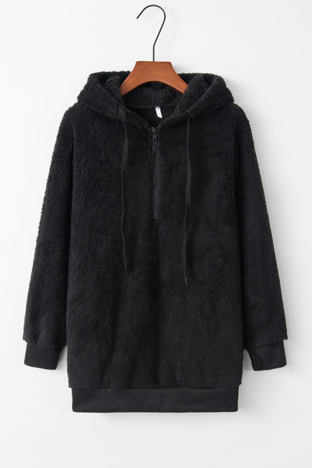 Full Size Quarter-Zip Drawstring Teddy Hoodie (many colors)-SMALL-3XL