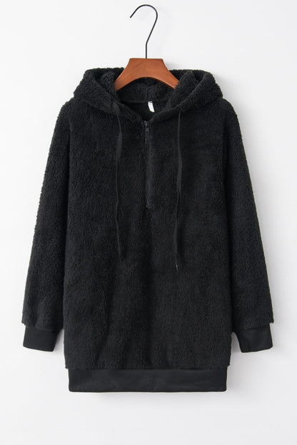 Full Size Quarter-Zip Drawstring Teddy Hoodie (many colors)-SMALL-3XL