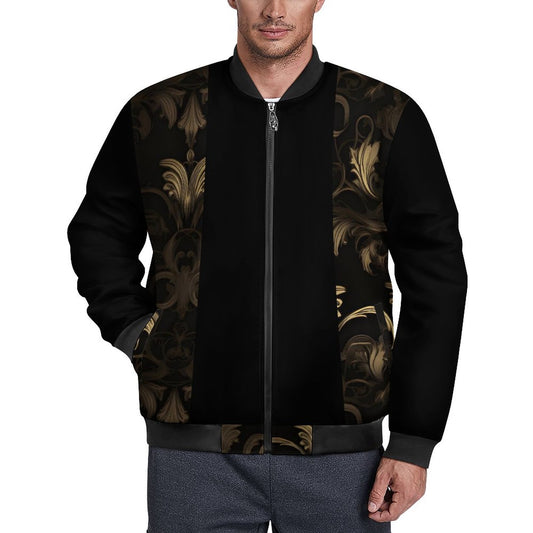 BLACK & GOLD ACCENT Zipper Bomber Jacket-SMALL-5XL