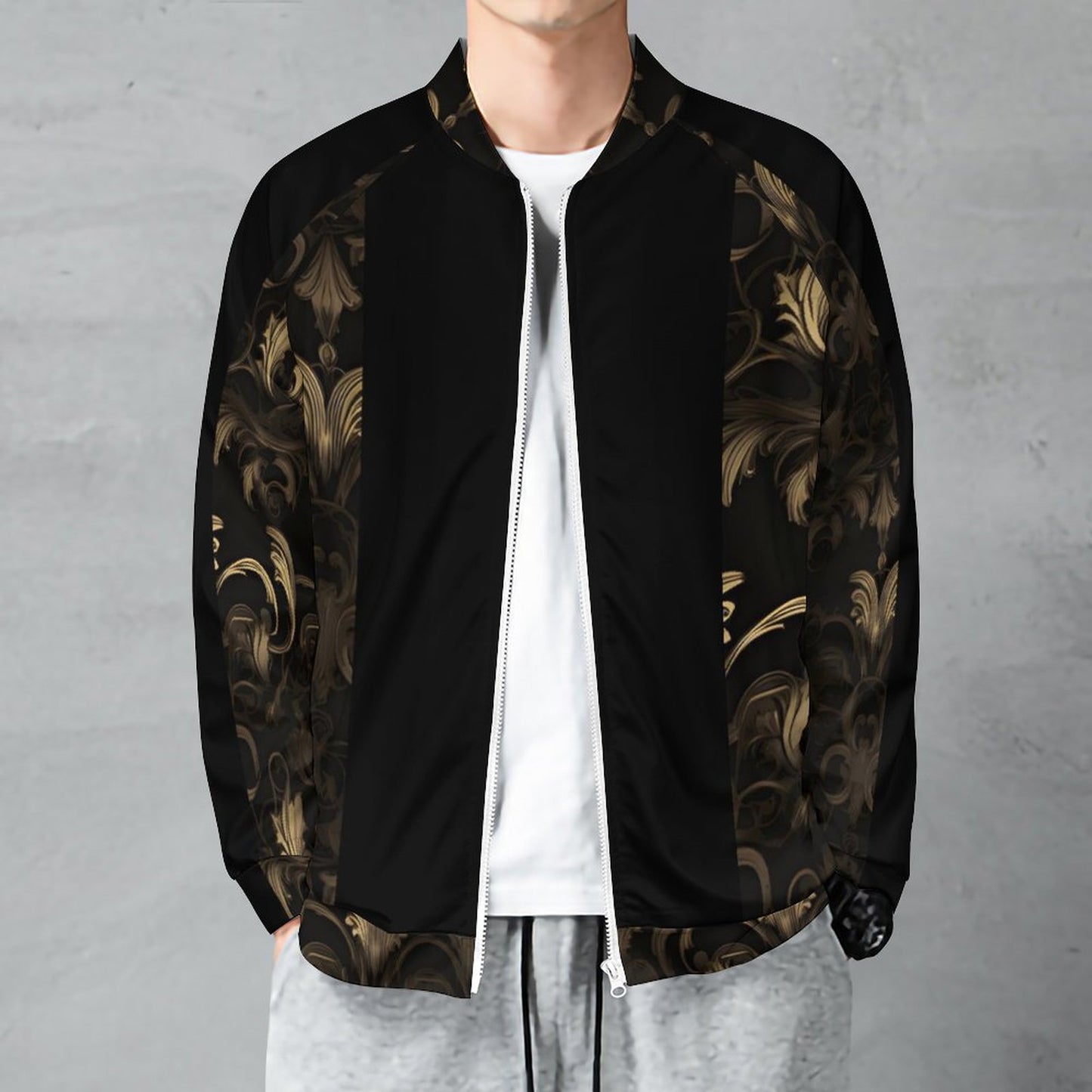 BLACK & GOLD ACCENT Raglan Zipper Jacket-SMALL-5XL