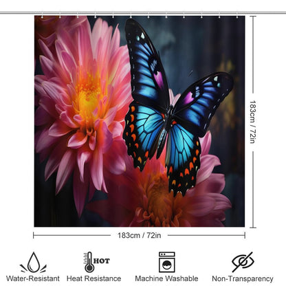 BLUE BUTTERFLY Shower Curtain Set with 3 Rugs