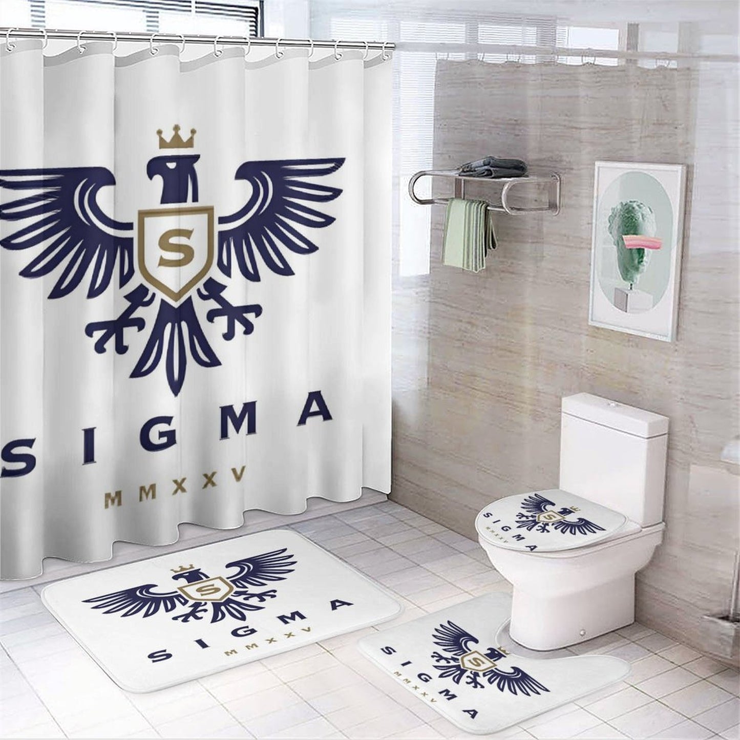 Shower Curtain Set with 3 Rugs