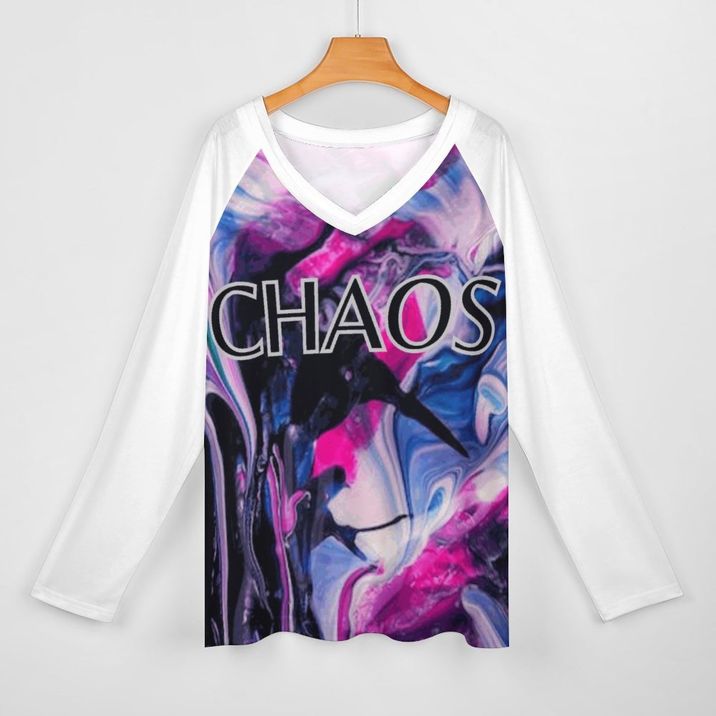 CHAOS V-neck Loose Long Sleeve T-shirt (SMALL-5XL)