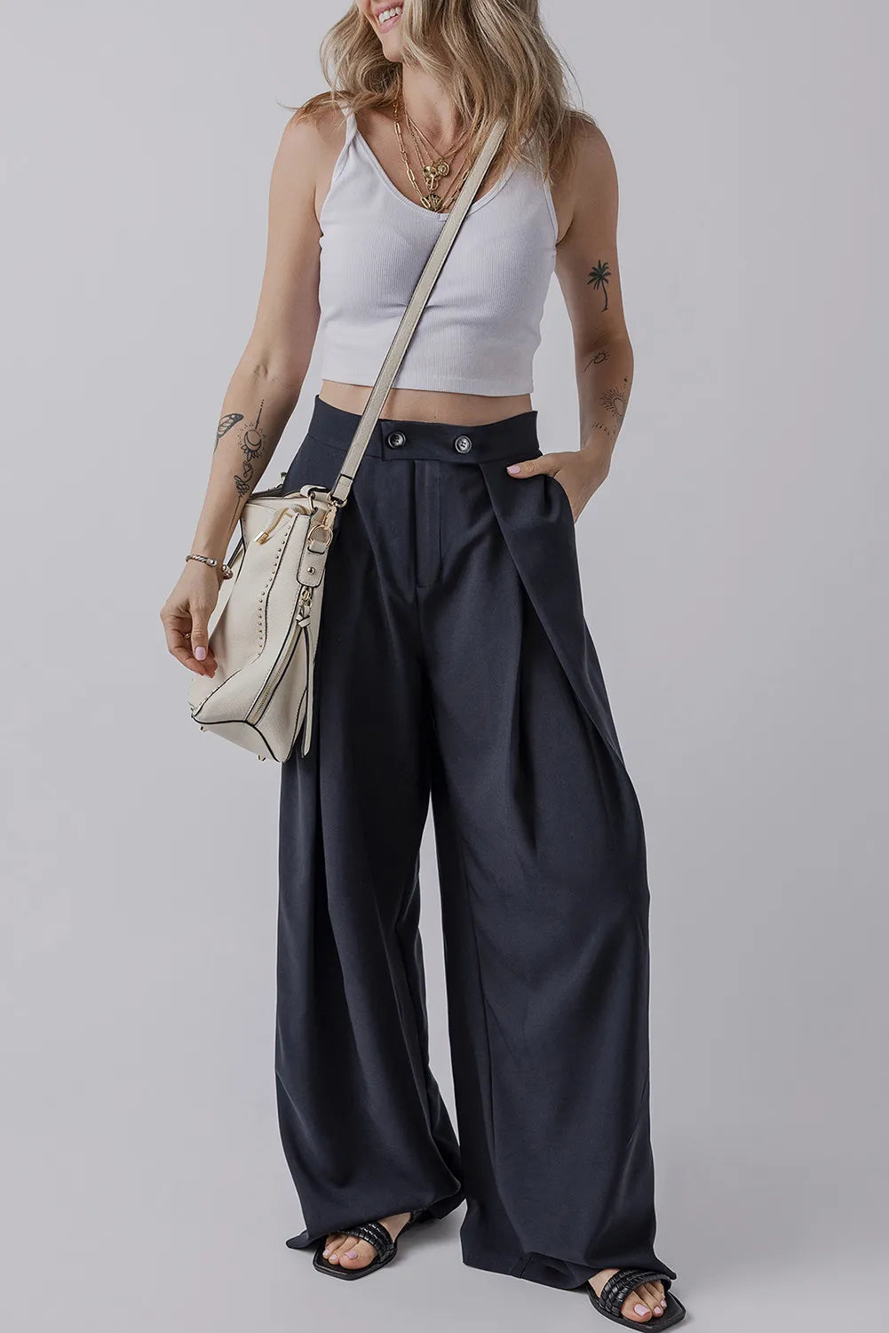 Wide Leg Pants with Pockets (dark navy)-SMALL-XL