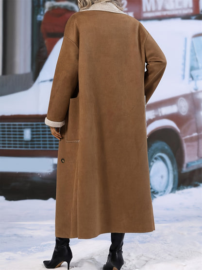Plus Size Drop Shoulder Sherpa Longline Coat-1XL-5XL