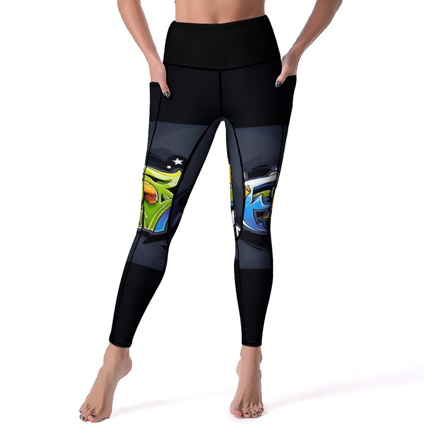 COLORFUL GRAFFITI Yoga Pants with 2 Pockets-SMALL-2XL