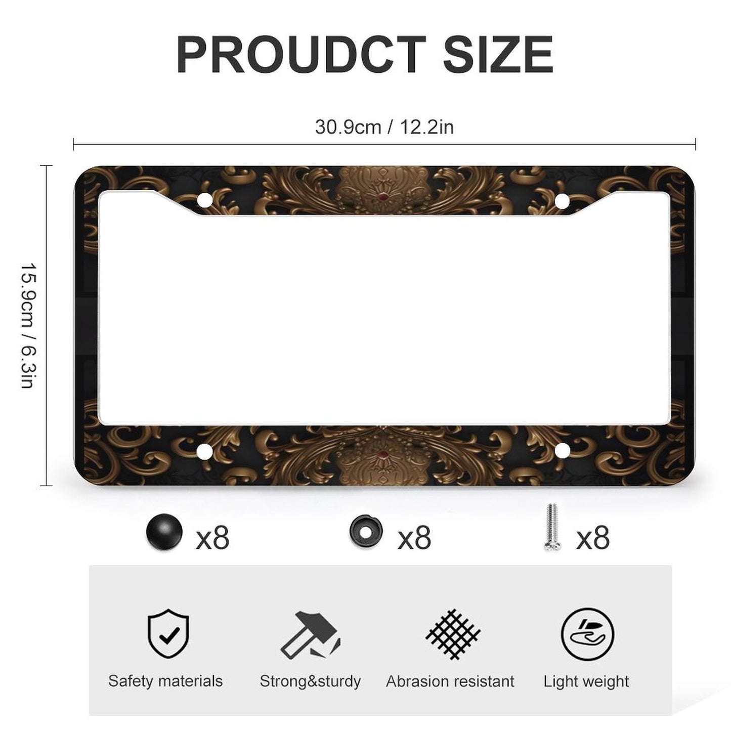 License Plate Frames with 4 Round Holes (1 Pair)