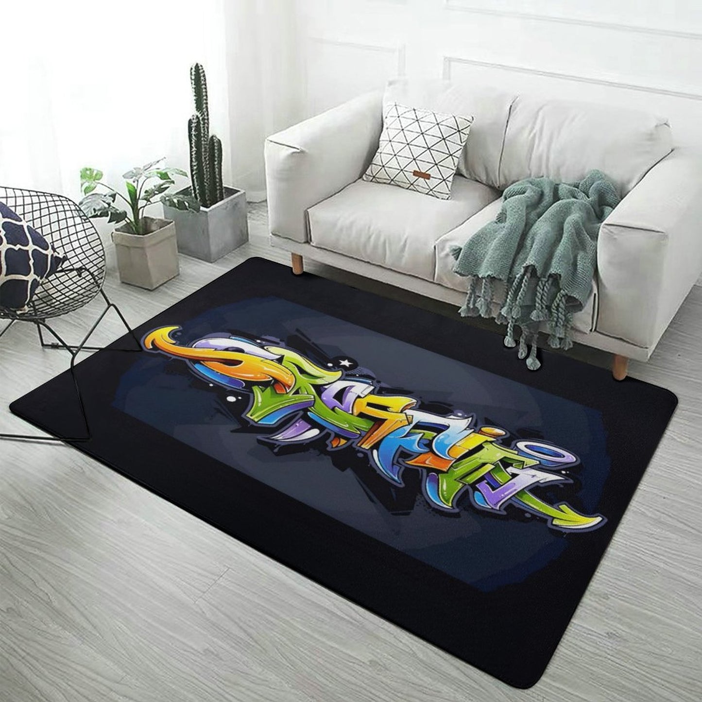 COLORFUL GRAFFITI Coral Velvet LARGE Floor Mat for Home (LR/BR)-60"x40" (anti-skid)