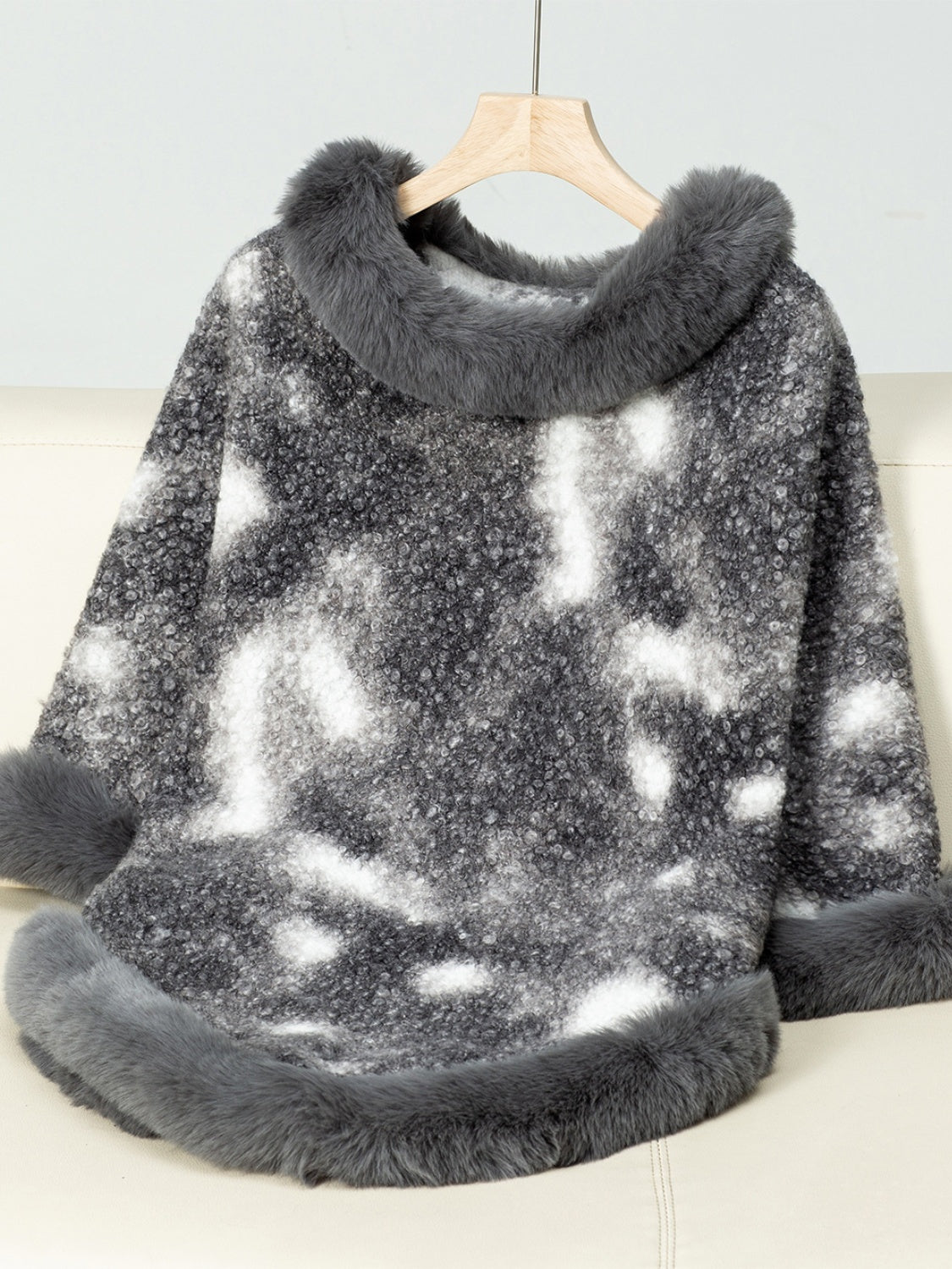 Furry Contrast Three-Quarter Poncho (many colors)