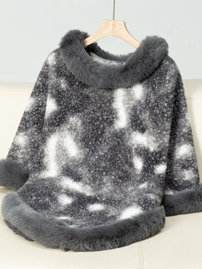 Furry Contrast Three-Quarter Poncho (many colors)