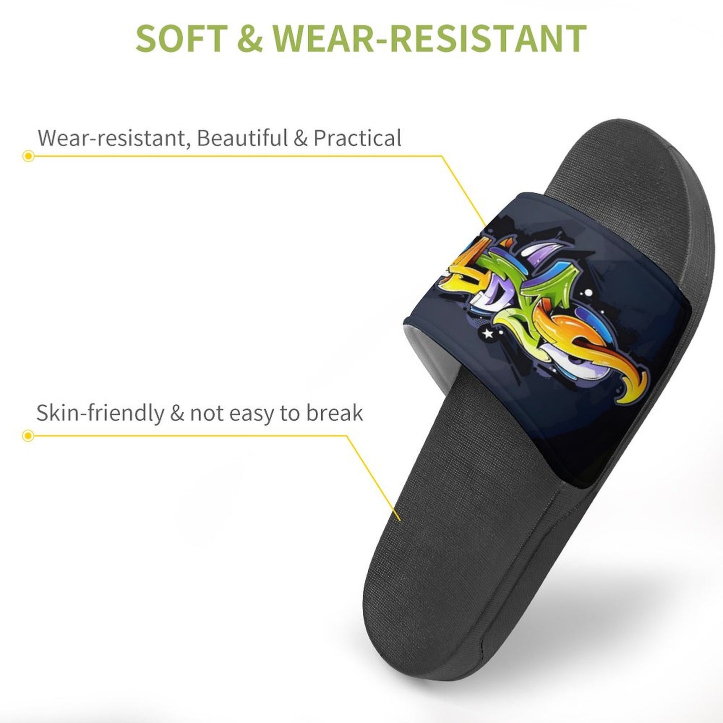 COLORFUL GRAFFITI Unisex PVC Slippers or Slides (white or black soles)