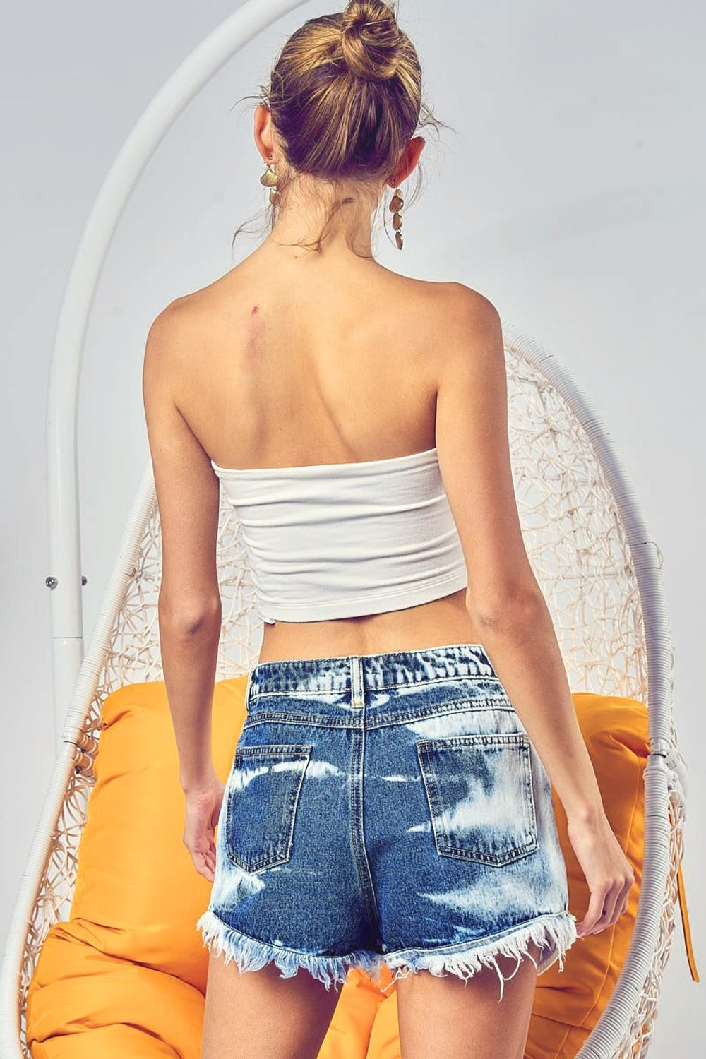 BiBi US Flag Theme Bleached Denim Shorts-SMALL-XL