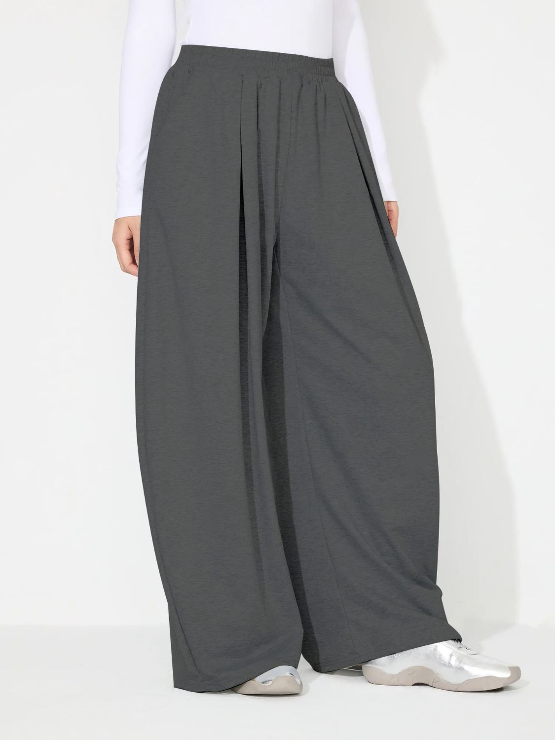 Elastic Waist Wide Leg Pants with Pockets (black/light grey/dark grey)-SMALL-XL