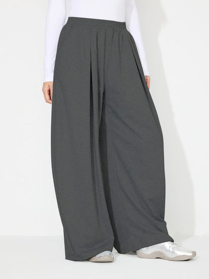 Elastic Waist Wide Leg Pants with Pockets (black/light grey/dark grey)-SMALL-XL