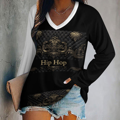 V-neck Loose Long Sleeve T-shirt TLREV2 (All-Over Printing)