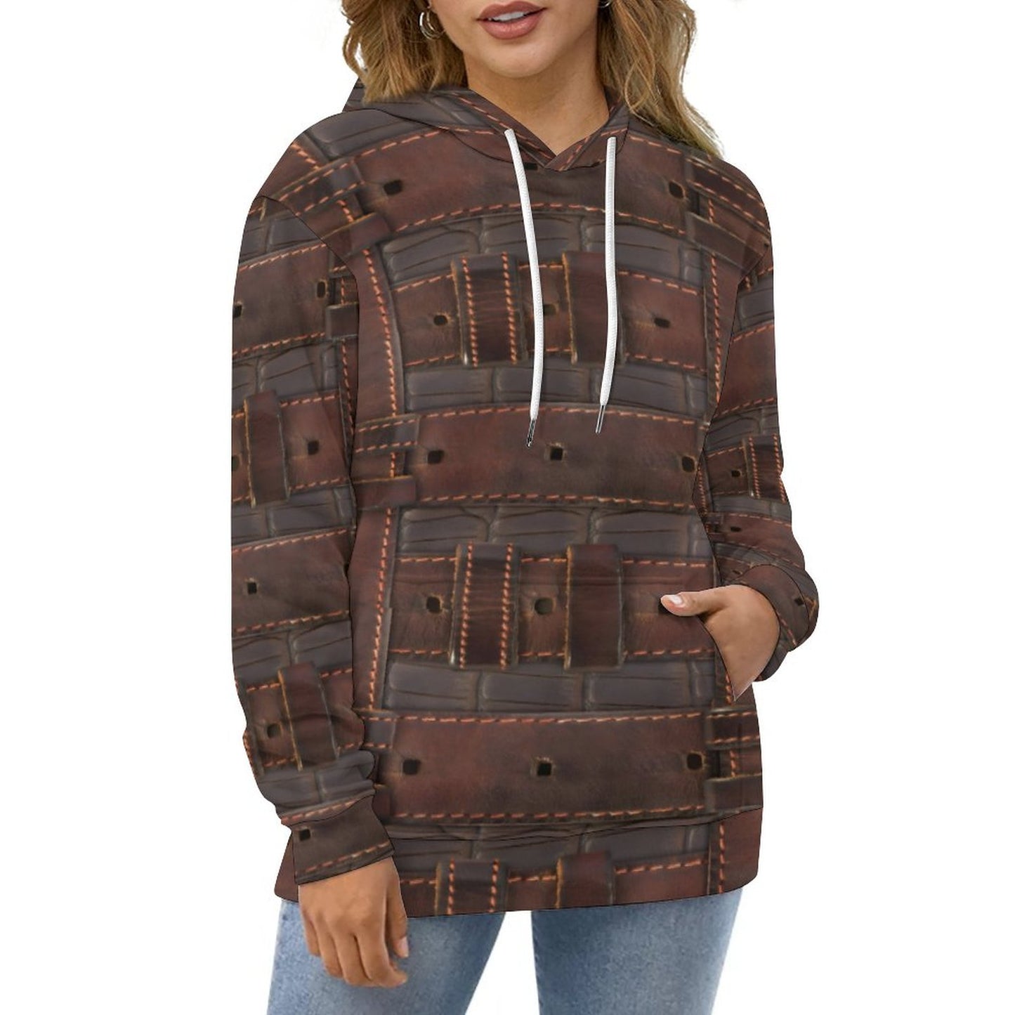 RUGGED LEATHER BUCKLE Print Men's Hoodie with Double-layer Cap-SMALL-6XL