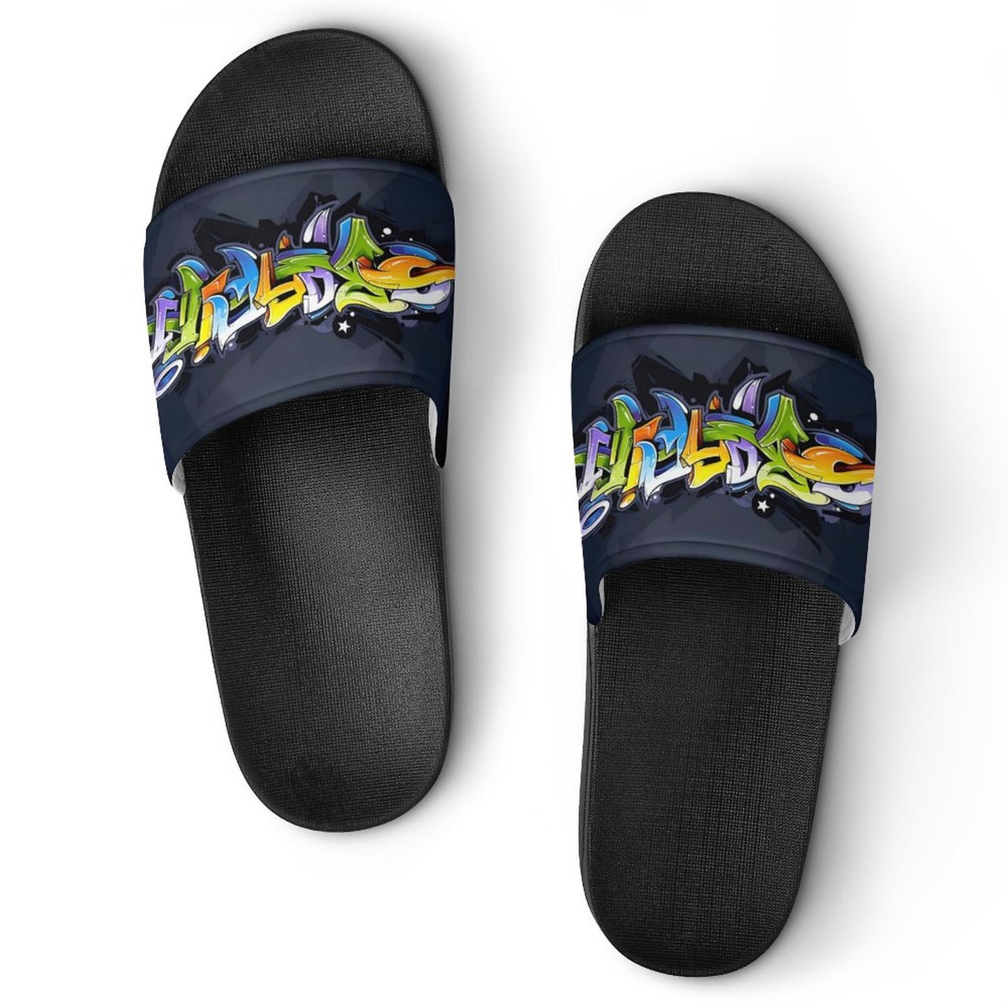 COLORFUL GRAFFITI Unisex PVC Slippers or Slides (white or black soles)