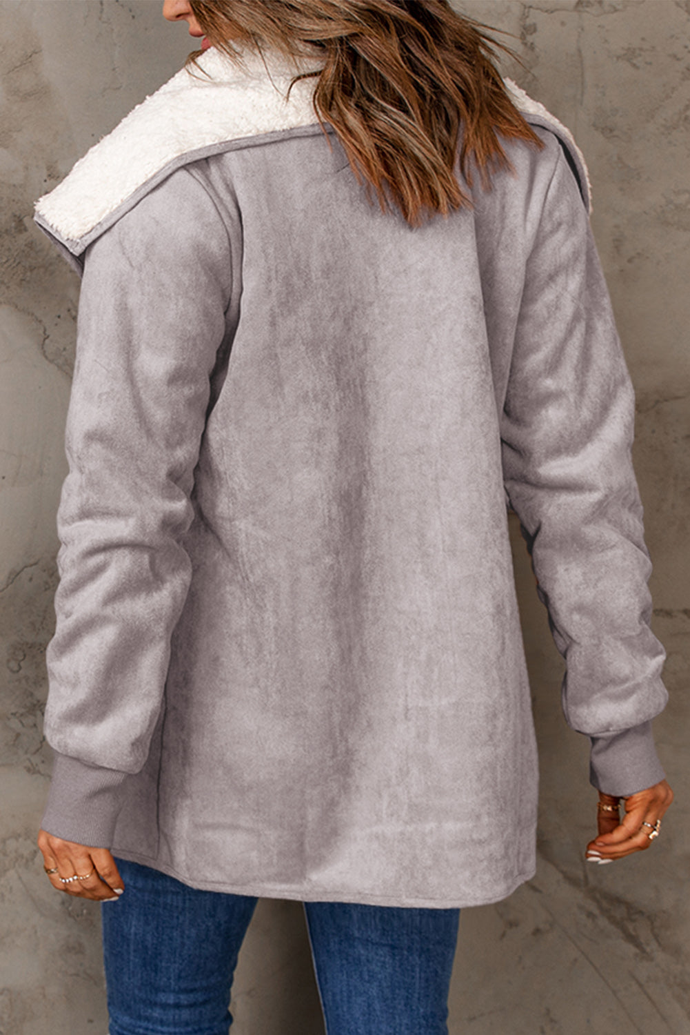 Open Front Long Sleeve Sherpa Jacket (caramel/blush pink/grey/black)-SMALL-XL