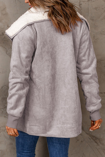 Open Front Long Sleeve Sherpa Jacket (caramel/blush pink/grey/black)-SMALL-XL
