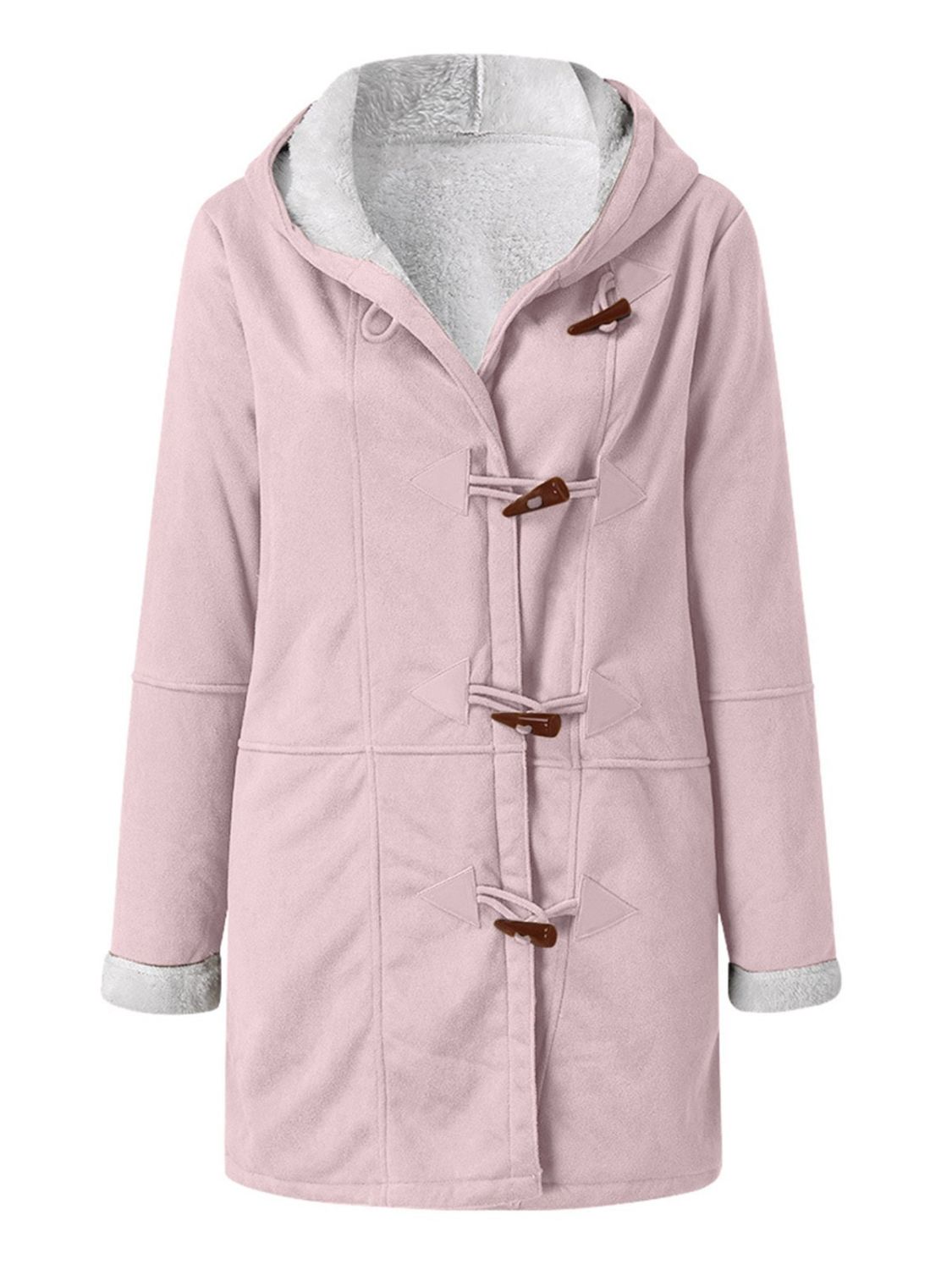 Full Size Pocketed Long Sleeve Hooded Toggle Jacket (many colors) -*SMALL-5XL