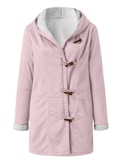 Full Size Pocketed Long Sleeve Hooded Toggle Jacket (many colors) -*SMALL-5XL