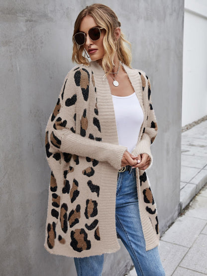 Angel Wings Leopard Pattern Fuzzy Cardigan (white/grey/khaki)-S-XL