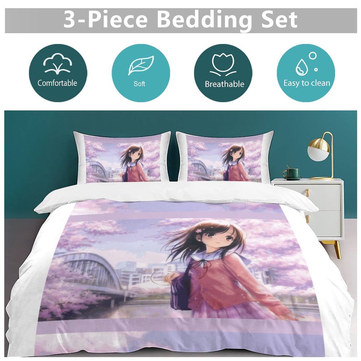 3-Piece Bedding Set-86"×70"/ 218×177cm (Dual-sidede Printing)