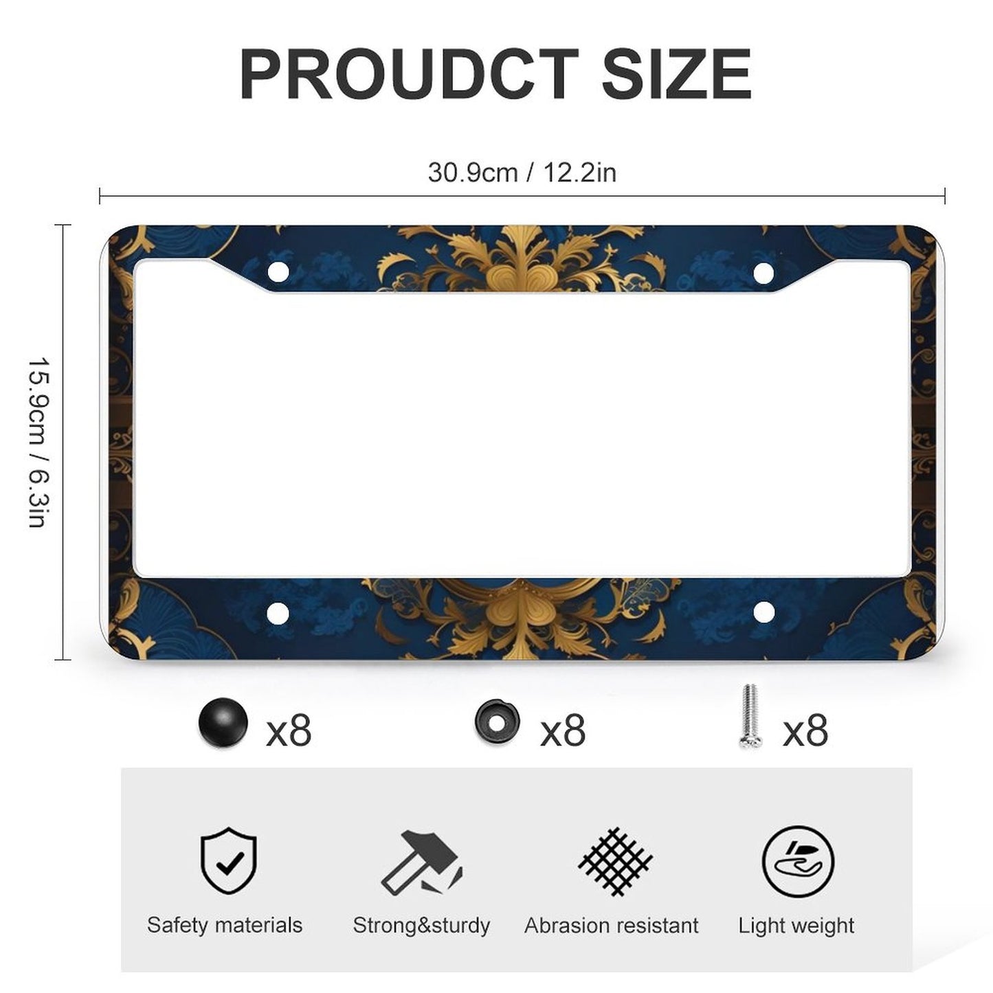 License Plate Frames with 4 Round Holes (1 Pair)