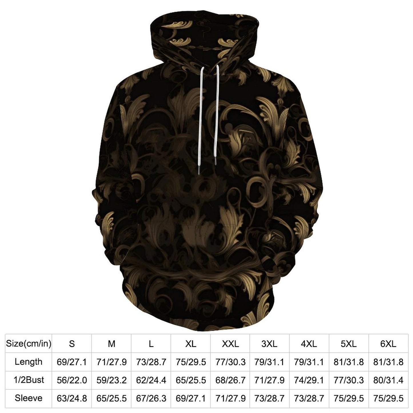 BLACK & GOLD ACCENT Men's Hoodie with Double-layer Cap-SMALL-6XL
