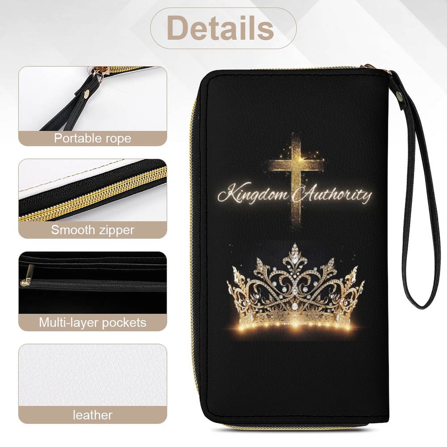 Leather Wallet with Wristlet Strap (2 Pictures on 2 Sides)