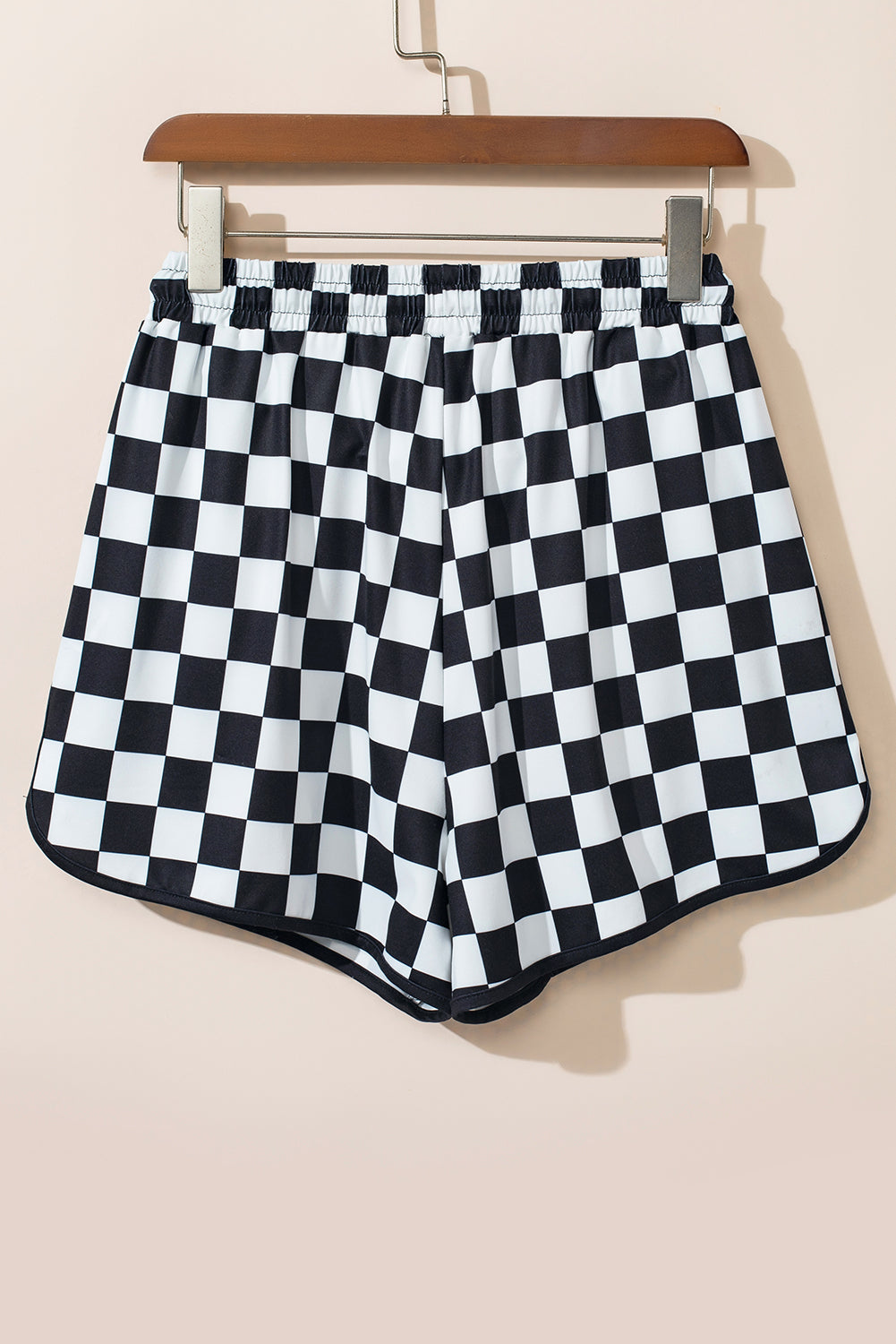 Drawstring Checkered Shorts with Pockets (black/hot pink)-S-XL