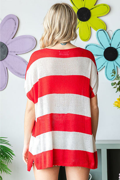 First Love Full Size USA Flag Drop Shoulder Knit Top-SMALL-3XL