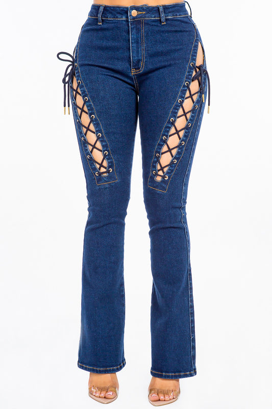 American Bazi High Rise Lace Up Jeans-S/M/L