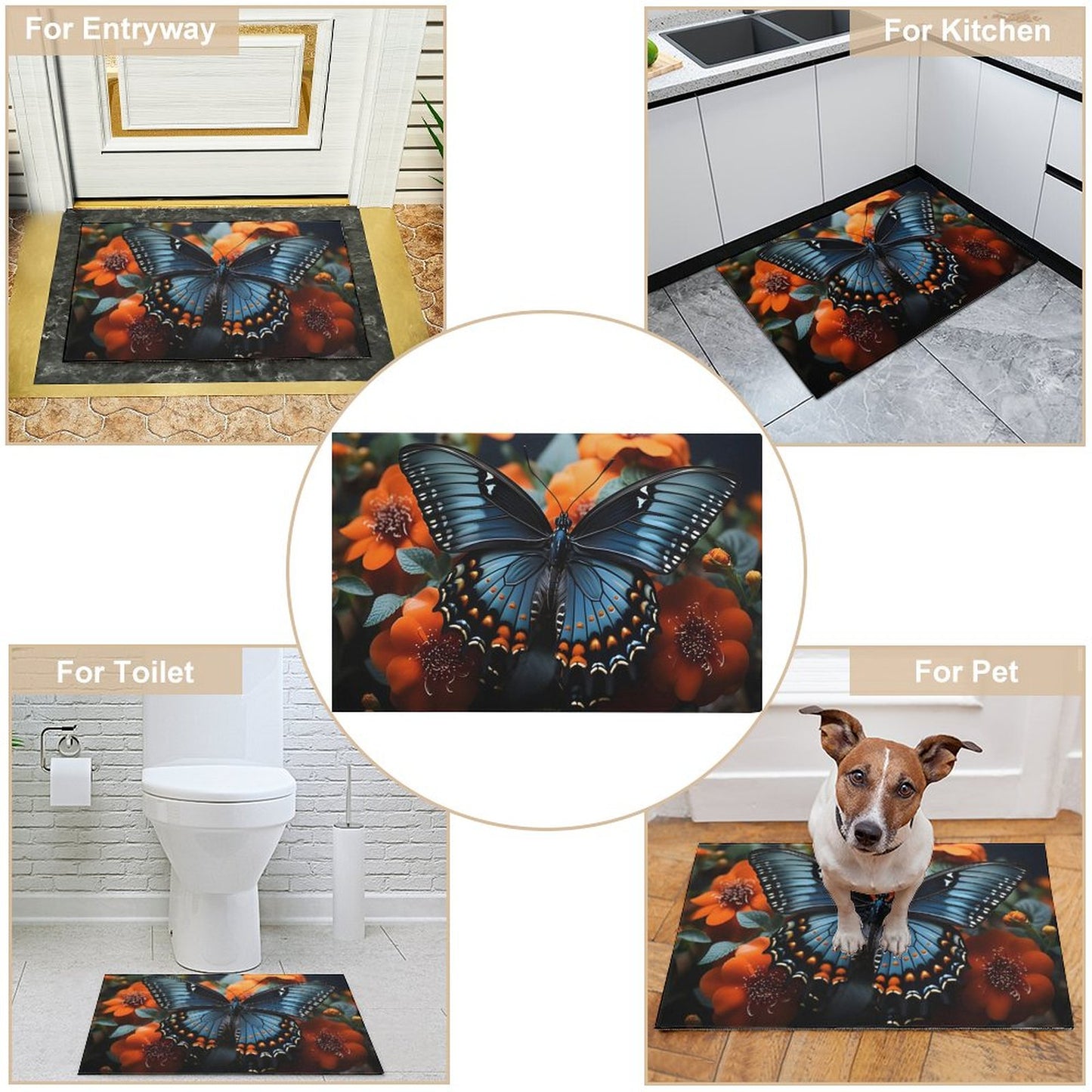Crystal Velvet Bedroom Floor Mat-BLUE BUTTERFLY