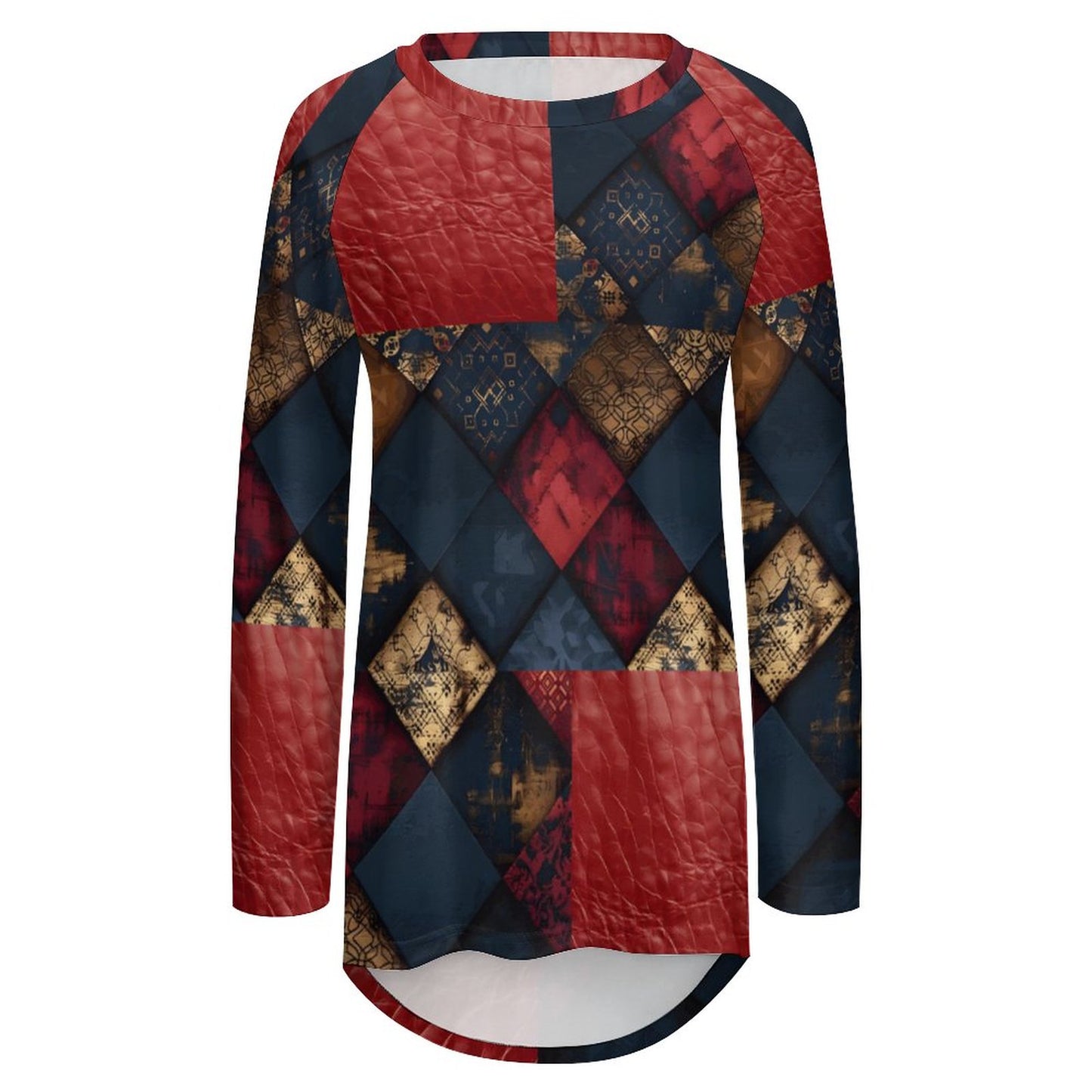 TRIANGLES & LEATHER Women's Long Sleeve Round Neck T-Shirt-SMALL-5XL