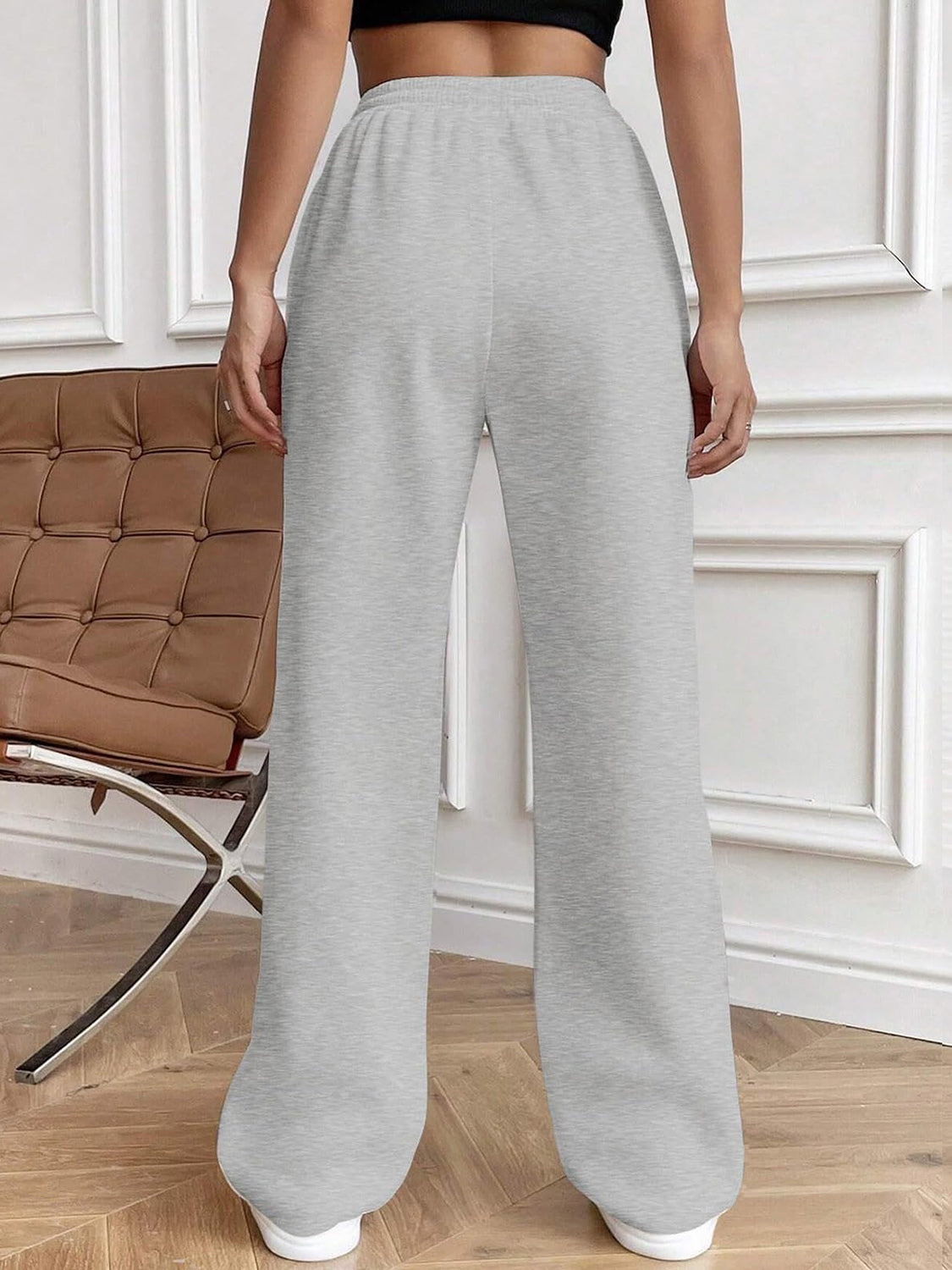 Drawstring Elastic Waist Pants with Pockets (white/black/grey/brown/dusty pink)-XS-2XL