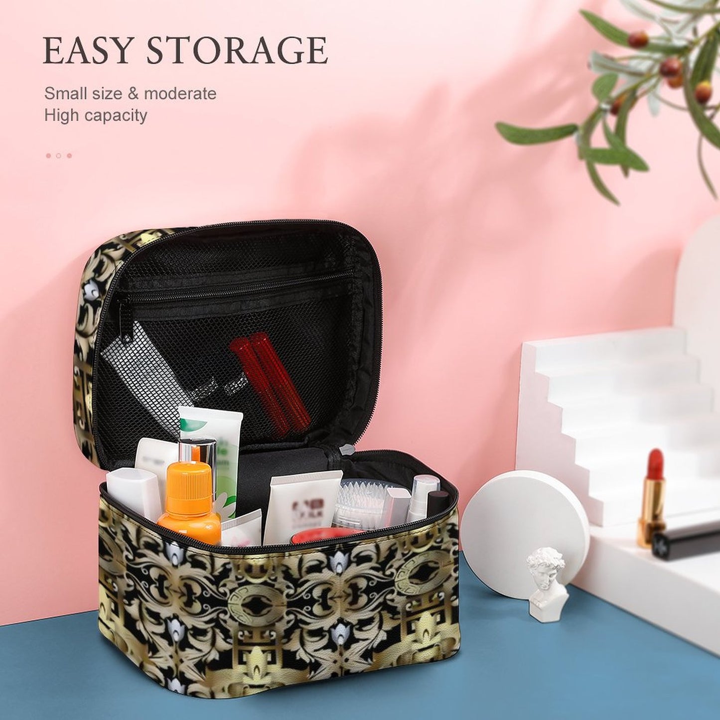 Make-up bag with Lychee pattern PU material