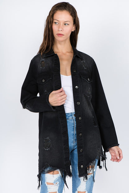 American Bazi Distressed Frayed Hem Denim Jacket (S/M/L)