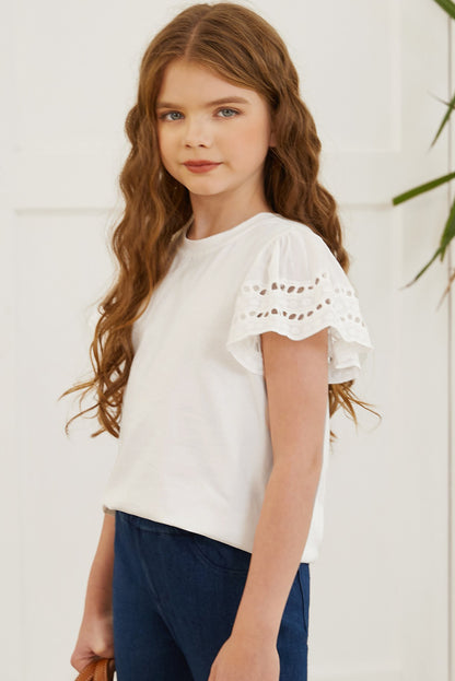 Round Neck Flutter Sleeve T-Shirt (white/black/blue/lt. green)-SMALL-3XL