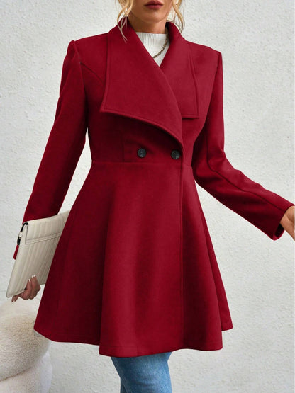 Collared Neck Button Up Long Sleeve Coat (red/black/tan/tan/mustard)-SMALL-XL
