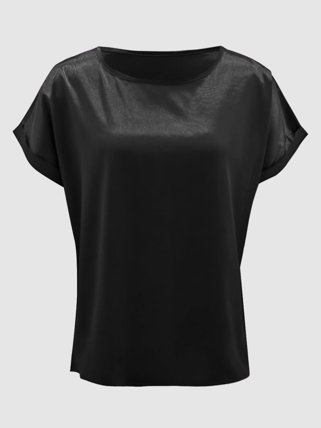 Satin Round Neck Short Sleeve Blouse (black/white/royal blue/lilac/pink/blue/burgundy/green)-SMALL-2XL