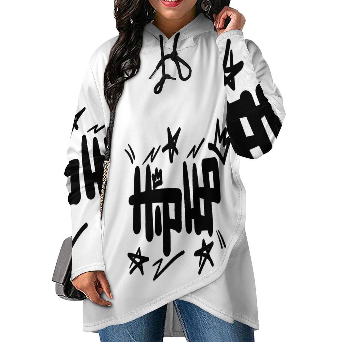 230gsm Poncho-style Long Sleeve Women Hoodie with Irregular Hem DS001 (All-Over Printing)