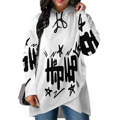 230gsm Poncho-style Long Sleeve Women Hoodie with Irregular Hem DS001 (All-Over Printing)