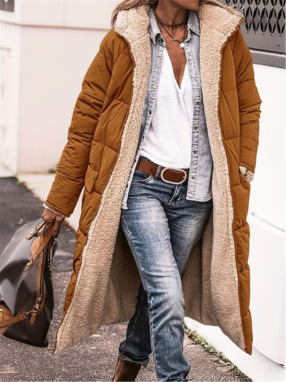 Full Size Zip Up Hooded SHERPA REVERSIBLE Coat (burgundy/black/brown/blue/grey/green)-SMALL-5XL