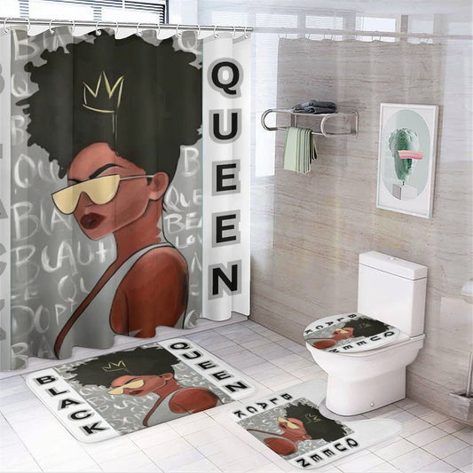 Shower Curtain Set with 3 Rugs