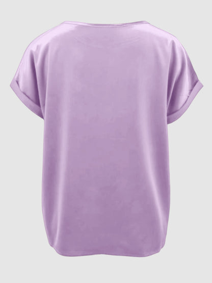 Satin Round Neck Short Sleeve Blouse (black/white/royal blue/lilac/pink/blue/burgundy/green)-SMALL-2XL