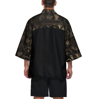 BLACK & GOLD ACCENT Drop Shoulder Male Kimono Cardigan-SMALL-2XL