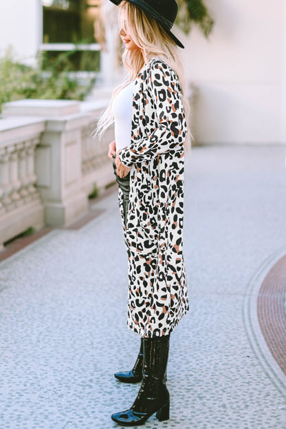 Leopard Open Front Long Sleeve Cover Up-SMALL-XL