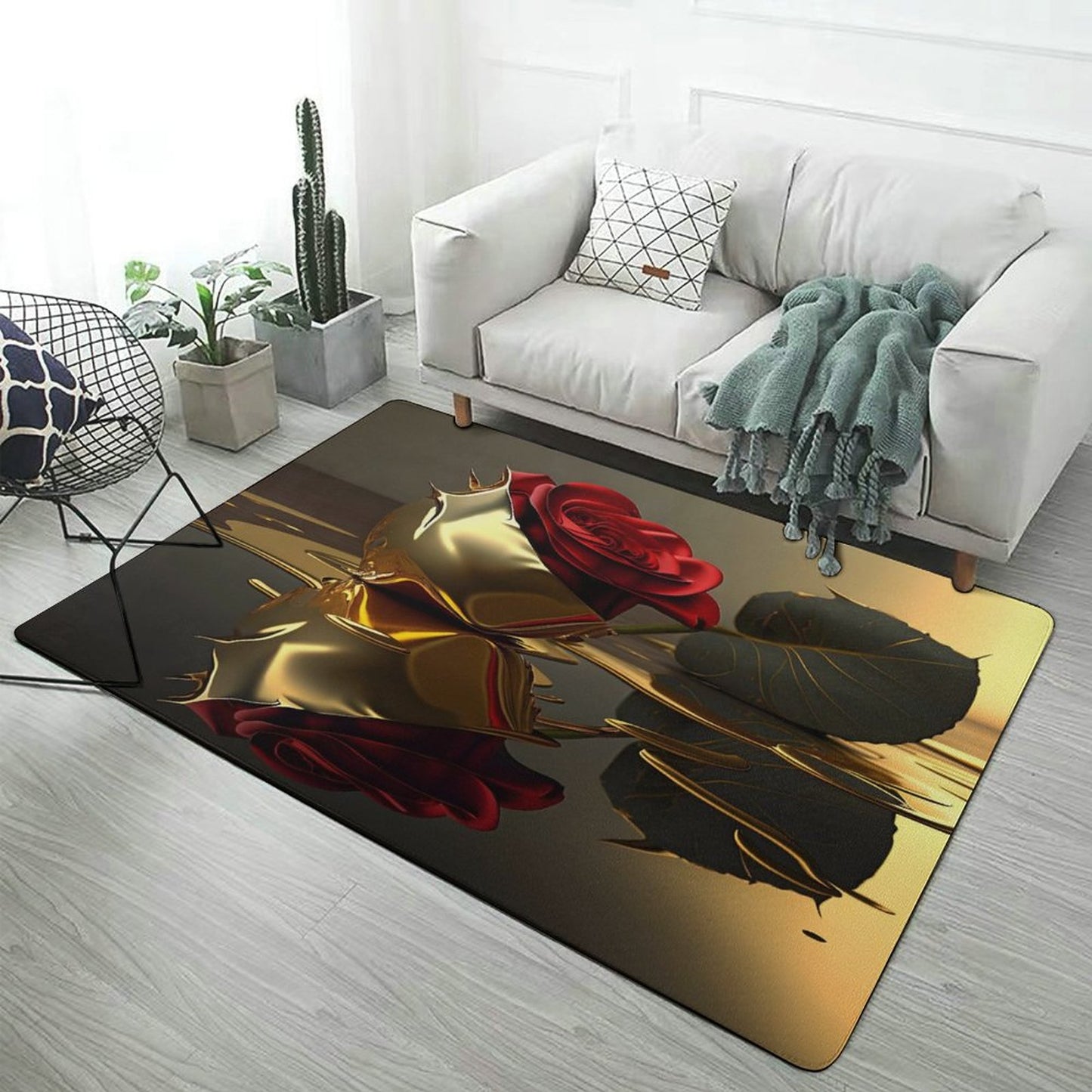 LARGE 5'X3' Coral Velvet Floor RUG for Home-ROSE ON GOLD
