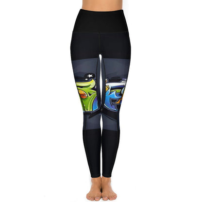 COLORFUL GRAFFITI Yoga Pants with 2 Pockets-SMALL-2XL